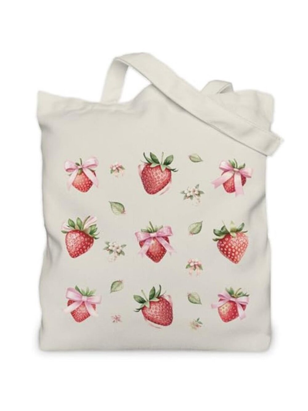 Cute Strawberry Print Canvas Tote Bag Aesthetic Coquette Shoulder Bag Women